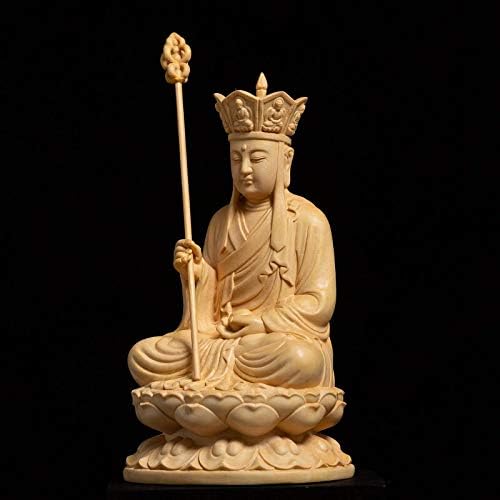 Miniatura 4 de Escultura de madera Ksitigarbha de 105.1 in Dizang Bodhisattva Sala de estar Estatua de Buda de boj Feng Shui Tallado Artesanía Decoración del hogar