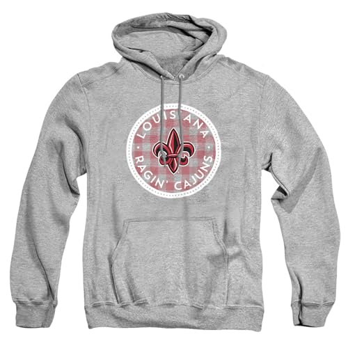 University of Louisiana at Lafayette Official Plaid Badge Unisex Adult Pull-Over Hoodie,Athletic Heather, Medium