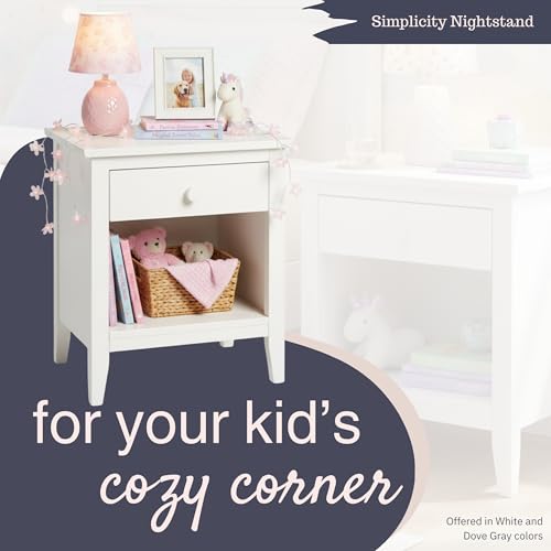 Alaterre Furniture Simplicity Wooden Nightstand – Modern Bedside Table with Drawer, Metal Glides, and Open Storage Shelf – Small End Table for Bedroom or Kids Room (White) by Alaterre Furniture - Used condition - Image 3