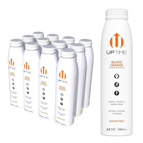 Uptime Blood Orange Energy Drink, with Other Natural Flavors, Natural Caffeine, Sugar Free, Gluten Free & Non-GMO, 12 Fluid Ounce (Pack of 12)