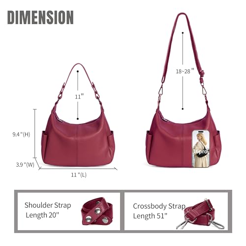 Image of Leather Purse for Women, Burgundy Hobo Bag, Stylish Ladies Handbag for Everyday