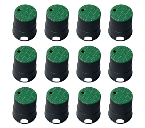 Natotela Caja de válvula redonda de 6 pulgadas, paquete de 12 unidades de HDPE antideslizante, caja de medidor de agua, kits de riego automático por goteo de césped para medidores de agua