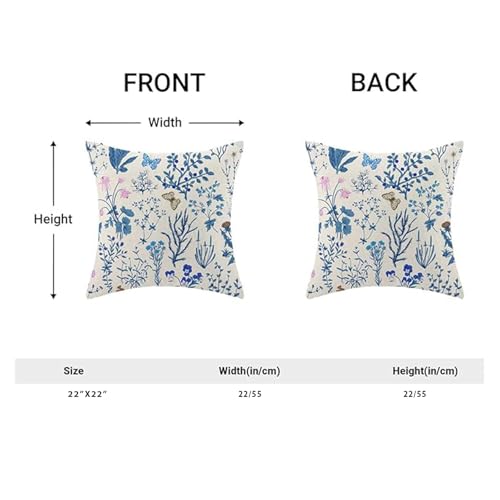 Image of AEIOAE Summer Pillow Covers 22x22 Inch Set of 2,Blue Wild Flower Plant Throw Pillows Case,Seasonal Floral Outdoor Decorative Square Linen Farmhouse Decor Cushion Covers for Home Sofa Bed Couch