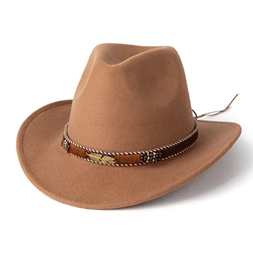 Hudanhuwei Western Cowboy Hat Wide Brim Outdoor Fedora Hat Khaki #TOP1