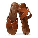Project Cloud 100% Genuine Leather Sandals for Women 2026 - Fashion Flat Womens Sandals with Memory Foam Insole Slides Sandals Women Footwear - Mules Women's Sandals (Jannel, Brwn, 10)