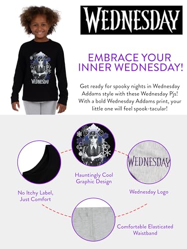 Wednesday Mädchen Schlafanzug | Mädchen-Pyjama-Sets | Die Addams Family Kinder Pyjamas | Schwarz 152