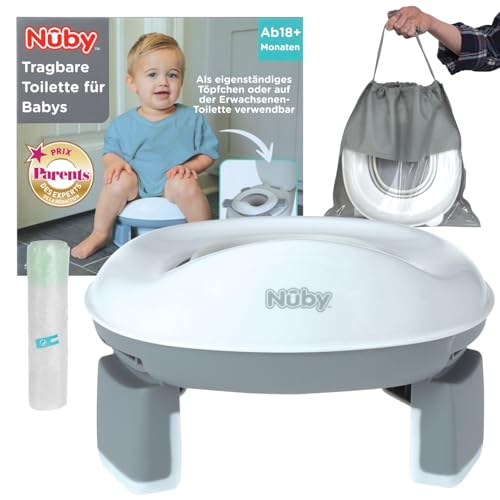 Nuby – Tragbares Reise-Töpfchen für Kinder – 2-in-1-Design, an Toiletten anpassbar oder eigenständig verwendbar – Spritzschutz und Einwegbeutel – Produktreihe für das Töpfchentraining - Ab 18 Monaten