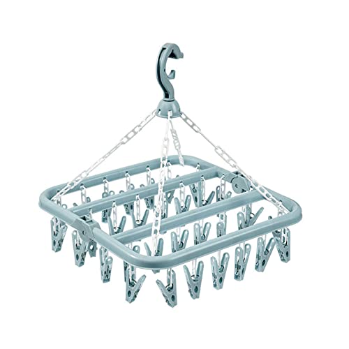 Jodsen Clothes Drying Hanger with 32 Clips Sock Dryer Foldable Drying Rack 32 Peg Laundry Drip Hanger Underwear Sock Dryer Clothes Pegs Hanging Sock Drying Rack for Towels Bras Gloves Hats Blue