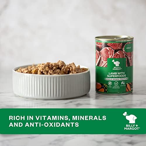 Billy + Margot Wet Dog Food Tins. Multipack 12 x 395g, 100% Natural Dog Food Wet. Premium Lamb + Superfoods. Hypoallergenic Grain Free Dog Food for Adult Dogs - Total Satisfaction Promise