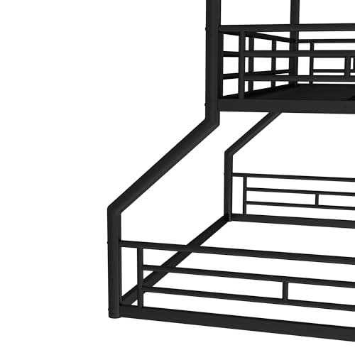 Image of Twin Over Twin Over Full Bunk Bed with Safety Guardrails, Modern Metal Triple Bed Frame for Kids, No Box Spring Required, Black
