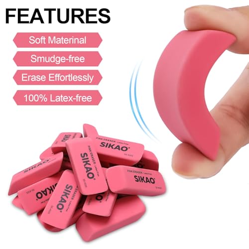 Sikao Pink Erasers 12 Pack Pencil Erasers for Kids, Pink Bevel Eraser Latex Free, Rubber Erasers Bulk, Art Eraser for Drawing, Classroom Essentials for Students Teachers, Office School Supplies - Thumbnail 4