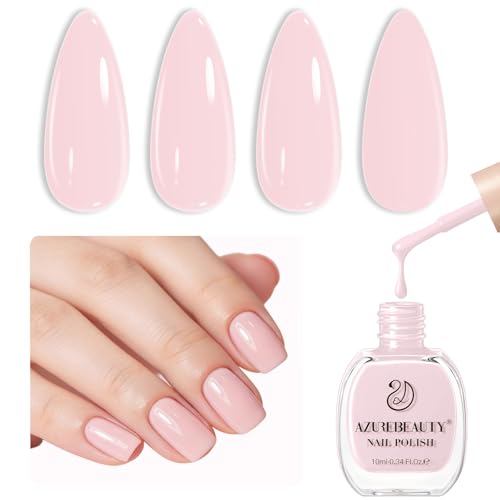 AZUREBEAUTY Pink Nail Polish Light/Pale Pink Quick Dry Natural Regular Finger Nail Polish no Gel High Shine Home Salon DIY Women Gift 0.34 oz