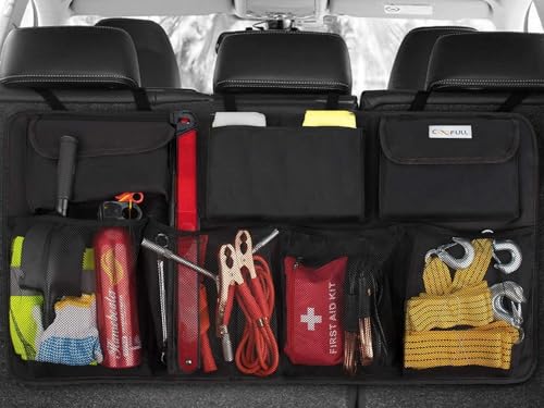 COOFULL Organiseur de Coffre de Voiture - Grande capacité - 7 Poches - Étanche - avec Baguette Magique améliorée - pour Coffre de Voiture - Noir
