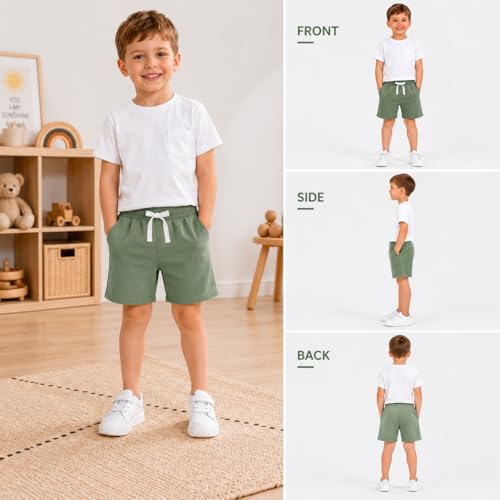 Image of HILEELANG Boys Sweat Shorts 3 Pack, French Terry Cotton Pull On Shorts with Pockets for Toddler Little Boys 2-7Y