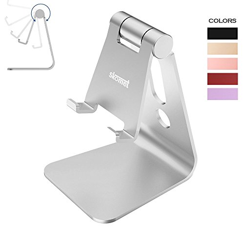 Skomet aluminum adjustable multi-angle phone stand, holder, dock - for iPhone, Samsung, and other smartphone devices - Silver