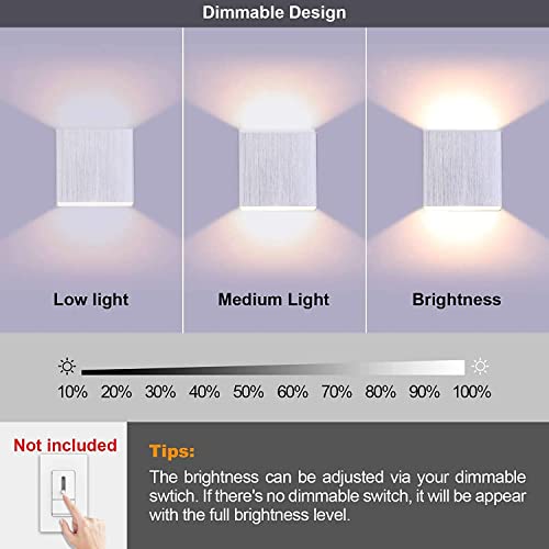 Lightess Silver Wall Sconces Dimmable 10W Hardwired, Modern Up Down Wall Mount Lights Indoor Mini Metal Led Wall Lamp For Living Room Hallway, Warm White, O2181Tp #TOP2