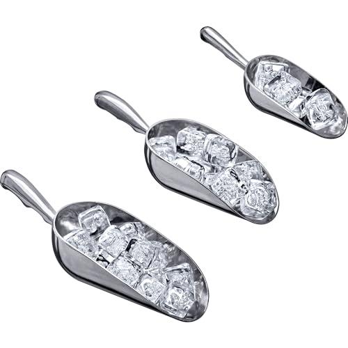 Amazing Abby - Elsa - Aluminum Ice Scoops (3-Piece Set), Cast Aluminum Utility Scoops, 5/12/24-Ounce Capacity, Food-Grade, Good for Home and Commercial Use, NOT Dishwasher-Safe, Hand-Wash Recommended