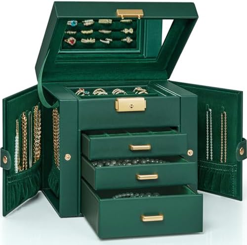 AKOZLIN Caixa de joias de couro com 4 camadas, organizador de joi...