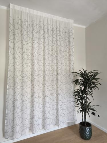 Tende per interni con Fettuccia Arricciatenda su misura, Tessuto Bianco Ricamato grigio, Larghezza pannello 280 cm, per Binari da 140/170 cm, Altezza da 180 a 280 cm - 280x210 cm Tende per interni con Fettuccia Arricciatenda su misura, Tessuto Bianco Ricamato grigio, Larghezza pannello 280 cm, per Binari da 140/170 cm, Altezza da 180 a 280 cm - 280x210 cm