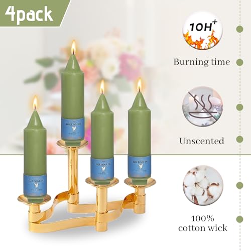 Image of Handmade Unscented Taper Candles Sage Grass Green Candles 5 Inch Short Candle Sticks Smokeless Long Lasting Burn Candle for Christmas Holiday Gifts Home Decoration 4 Pcs