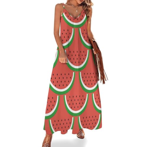Robe longue plage et voyages d'été sans manches motif pastèque