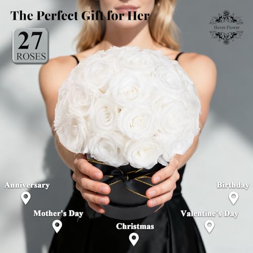 27 Preserved Flowers for Delivery Prime, Roses Dome Forever Flower Decor for Party Home Table Bedroom, Anniversary, Birthday, Wedding Gifts for Women Her (White) - Image 8