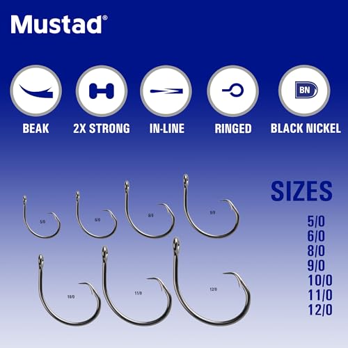 Image of Mustad Demon Circle in Line Wide Gap Hook (5 Pack), Black /Nickel, Size 10 /0