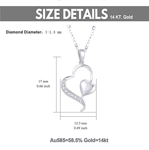 14k Gold Diamond Heart Pendant Necklace for Women, Fine Anniversary Jewelry for Wife/Girlfriend, Love Gifts for Her (0.1ct), 16-18 Inch3