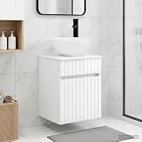 Holepyr Lavabo da parete bianco lucido in legno 39 x 35 x 63 cm con ampi cassetti, mobile da bagno moderno per ospiti WC e bagno