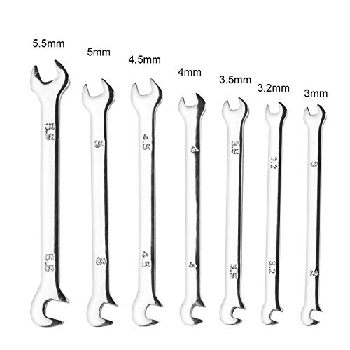 Larcele 7 PCS Mini Wrench Set Metric 3mm-5.5mm Double Open End Spanner MNBS-07, Chrome - Image 2
