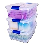 JOY - Caja de Almacenamiento Apilable, Pack de 3, para Organizador Armario, Juguetes, Ropa, con Broche y Tapa Duradera, 15...