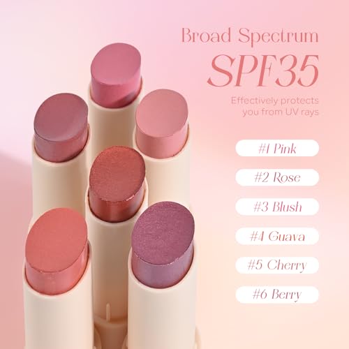 Mineral Color Balm, SPF 35 Multi Color Stick for Lips, Cheeks& Eyes, Blendable Creamy Lightweight Formula, Buildable Shimmer Finish, Multiuse Makeup Stick, Guava