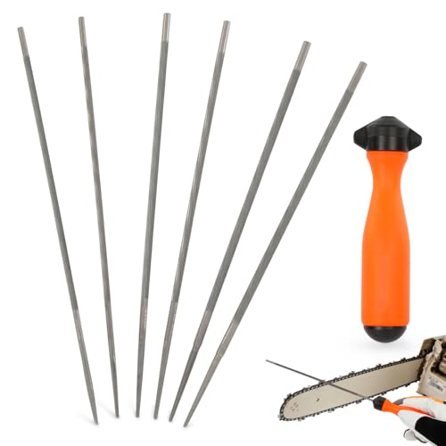 Chainsaw Sharpening File Set - 6 pcs Round Files for Chainsaw Chain 4.0mm/4.8mm/5.5mm (2 Each),Universal Heavy-Duty Chainsaw Sharpener Files with Replaceable Handle