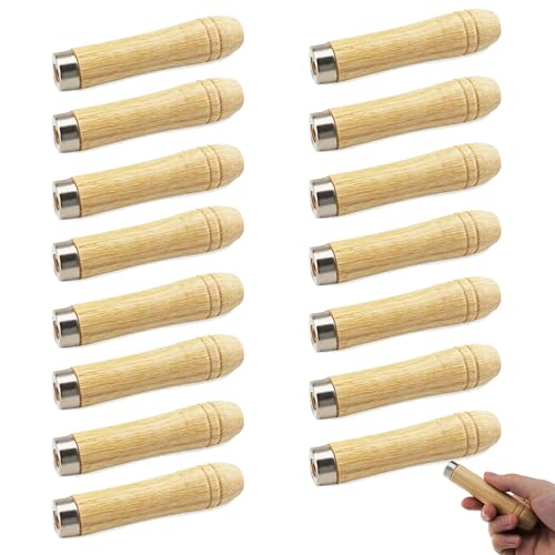 EVDZNA Wooden Handle, 15 Pieces of 105 mm Wooden Handles, Accessory for Polishing Hand Tools, Handle with Sturdy Metal Ring, for Woodworking, Filing Process
