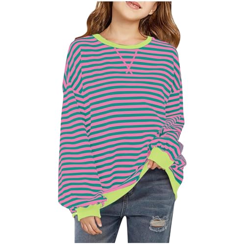 Girls Striped Shirt Long Sleeve T-Shirts Cotton Graphic Tees Shirts Fall Tops Casual Crewneck Sweatshirts