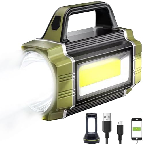 SUYOOULIN Solar Rechargeable LED Searchlight, Super Bright 13000LM Handheld LED Spotlight, Multi Function Camping Lantern Flashlight, 6 Light Modes, Waterproof IPX4, for Emergency, Home
