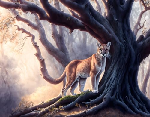 Poster cougar sur une branche chêne décoration murale salon SERENDIPITP