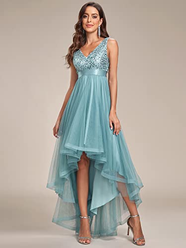 Ever-Pretty Women's Sequin High Low V-Neck A-Line Sleevelesstulle Summer Cocktail Dresses For Women Dusty Blue Us12 #TOP2