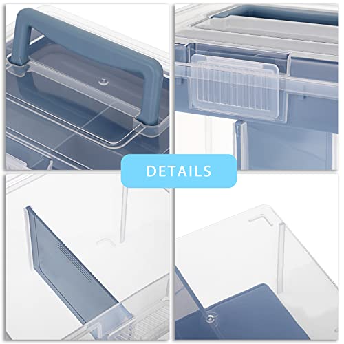 Image of BTSKY 2 Layer Clear Plastic Dividing Storage Box with Removable Tray Multipurpose Stationery Storage Box with Handle Portable Sewing Box Art Craft Supply Organizer Home Utility Box (Small Blue)