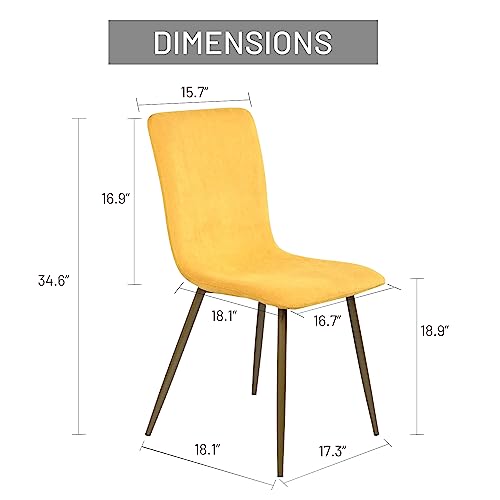 Furniturer Set Of 4 Scandinavian Comfy Fabric Seat Accent Sturdy Metal Gold Legs For Kitchen Living Bed Room Dining Chairs, Yellow #TOP2