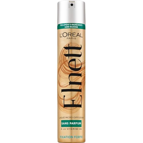 L'Oréal Paris - Laque Fixation Forte - Tenue Longue Durée 48H Indétectable - Nouvelle Formule Sans Parfum et Sans Silicone - Enrichi en Vitamine B5 - Elnett...
