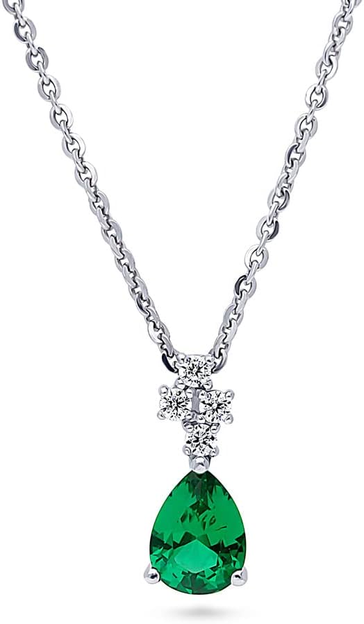 BERRICLE Sterling Silver Cluster Simulated Emerald Cubic Zirconia CZ Fashion Necklace and Earrings Set for Women, Rhodium Plated - Image 3