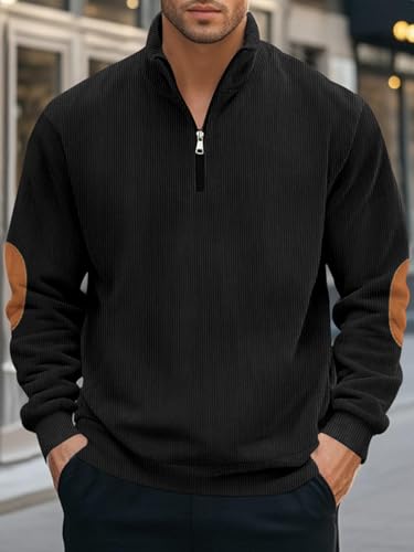 Men's Quarter Zipper Pullover Corduroy Sweatshirts Casual Stand Collar Long Sleeve Knit Top Outdoor Sweater2