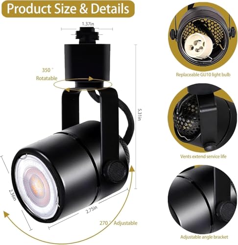 Image of Black GU10 LED Track Lighting Heads, 2-Light 10W Dimmable