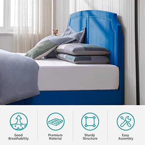 Balus Velvet Upholstered Bed Frame, California King Size Platform Bed Frame With Nailhead Trim Adjustable Headboard, No Box Spring Needed/Wood Slat Support/Easy Assembly (Navy Blue) #TOP4