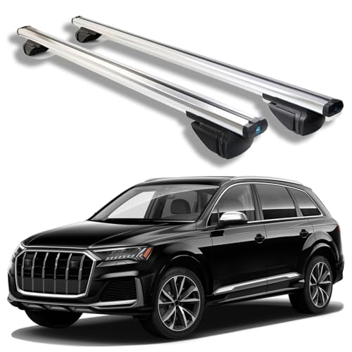 Roof Rack Cross Bars for Audi Q7 2016 2017 2018 2019 2020-2025, Heavy Duty Aluminum Roof Rails Crossbars Rooftop for Ski Kayak Bike Basket,Silver