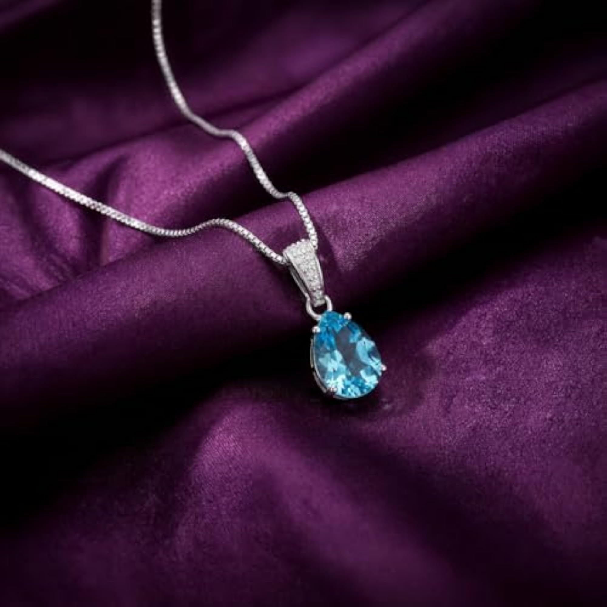 Women's 925 Silver Ocean Drop Pendant Necklace, Rhodium Plated