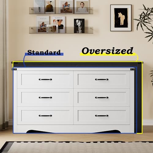 Image of BORNOON 6-Drawer Dresser for Bedroom, Modern Wooden Chest of Drawers with Metal Handles, Anti-Tipping Design, Sturdy and Stable Storage Organizer for Living Room, Entryway, Home Office