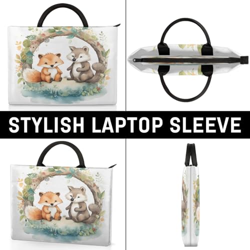 Watercolor Wreath Foxes Laptop Sleeve with Handle Waterproof Computer Carrying Case4