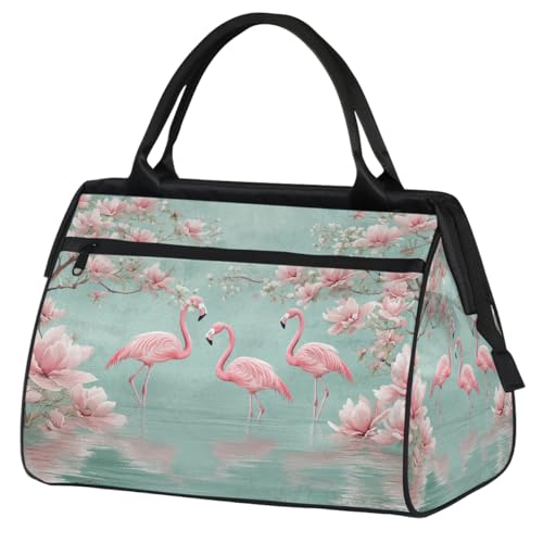 Mexpekil Bolsa deportiva de lona con diseño de flamencos y flores rosas, bolsa grande impermeable para viajes, para mujeres y hombres, camping, baile, yoga, fútbol y natación